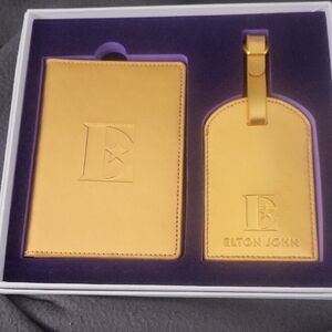 Elton John Gold Passport Holder and Luggage Tag Set
